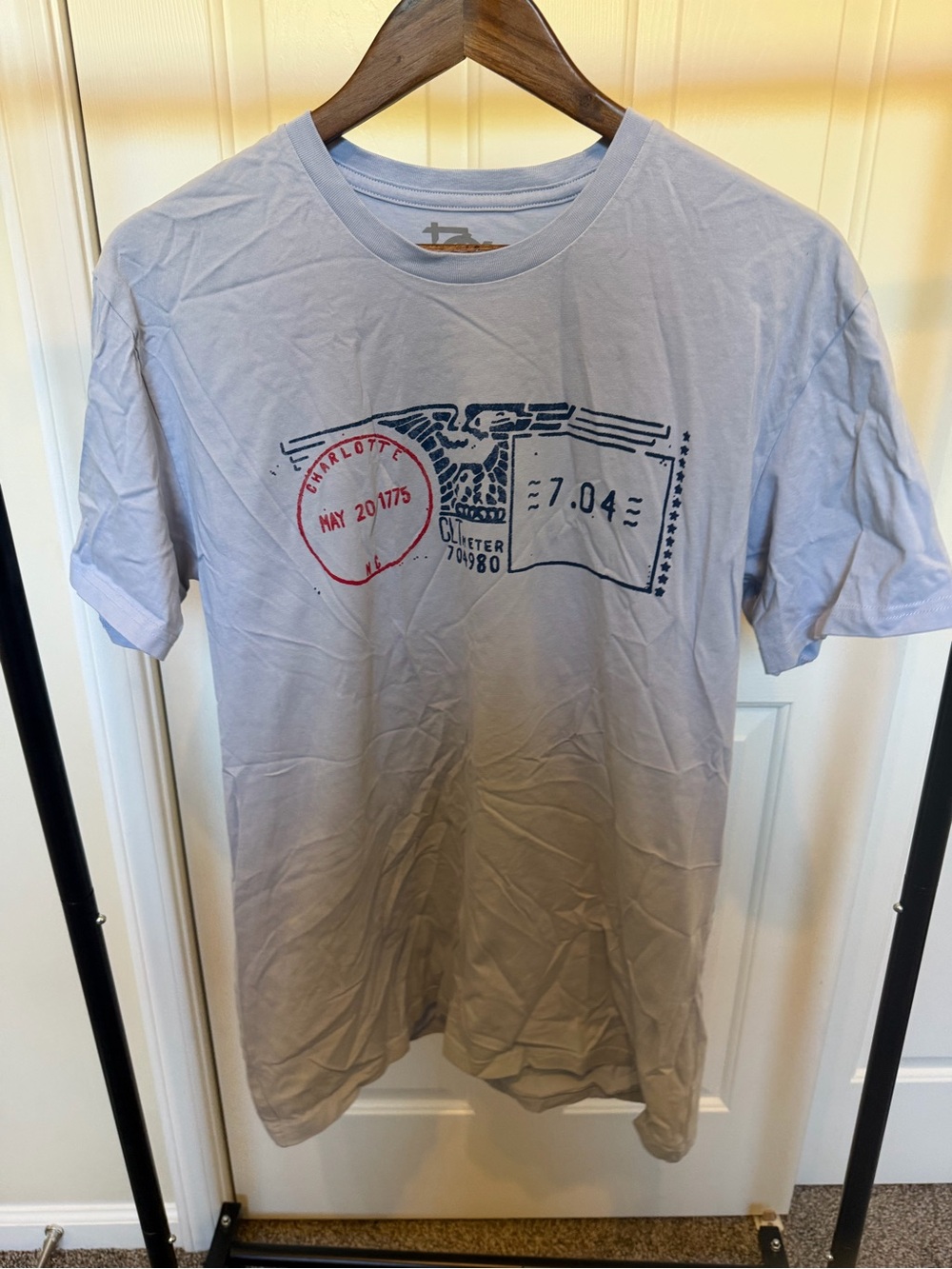 Light Blue Graphic Crewneck T-Shirt - Unbranded